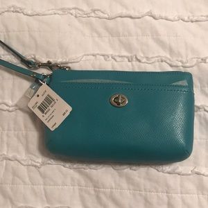 NEW -  Leather Teal Coach Wristlet